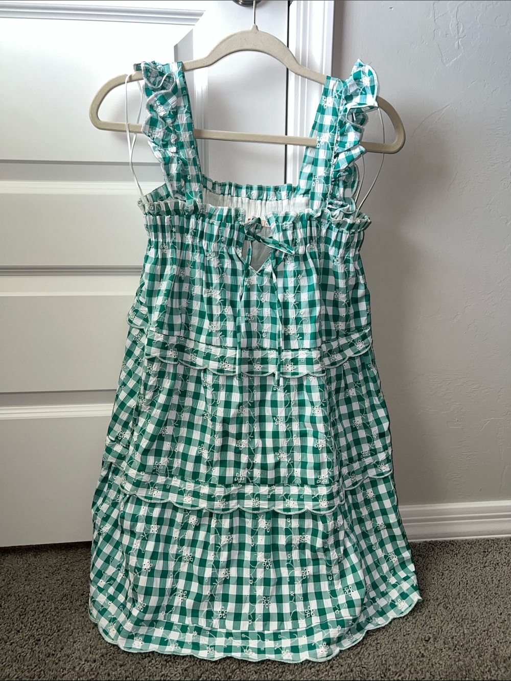 Mi Ami Fancy Green Gingham Ruffle Lace Preppy Southern Sundress